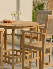 Roma acacia bar table and rope bar stools from another angle