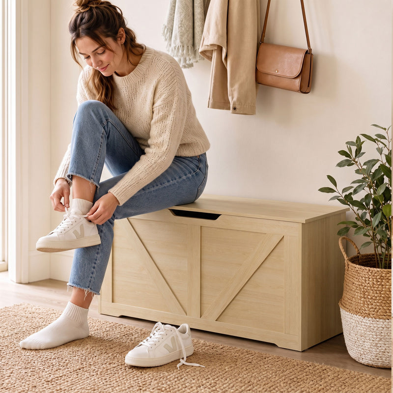 Storage Bench with Large Hidden Compartment and Seat for Hallway or Bedroom