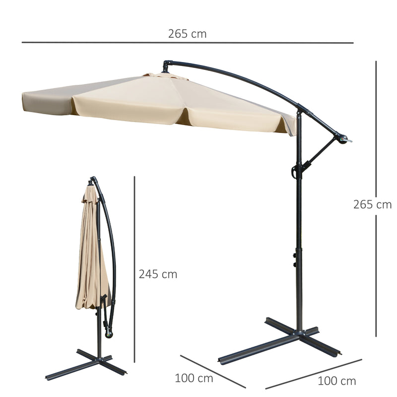 Light Brown 27m Cantilever Garden Parasol With Crank Handle For Shaded Outdoor Seating