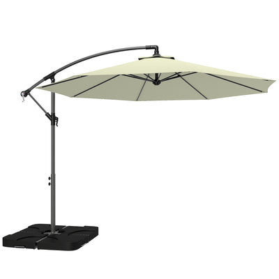 Cantilever Garden Parasol With Base and Weights for Shaded Patio Dining, Beige Outsunny