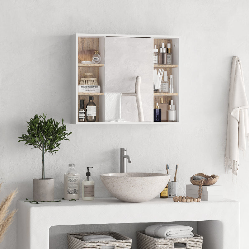 Wall Mounted Bathroom Mirror Cabinet With Adjustable Shelf For Extra Storage, White