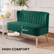 2 Seater Velvet Sofa for Small Spaces with Deep Foam Cushions Dark Green AOSOM