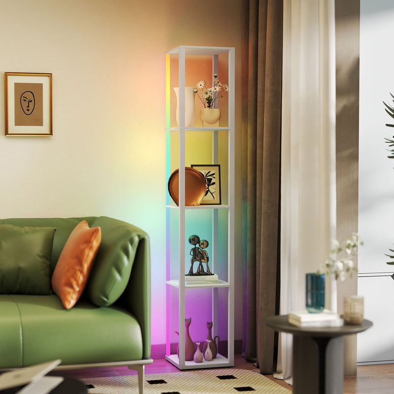 Modern LED Floor Lamp With Shelves And Remote Control Ideal For Living Room Or Office White