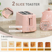 1.7L Fast Boil Kettle and 2 Slice Toaster Set with Auto Shut Off Ideal for Busy Mornings, Light Pink