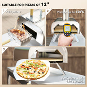 Portable Wood Fired Pizza Oven 12 Inch with Stone and Peel Stainless Steel by Outsunny