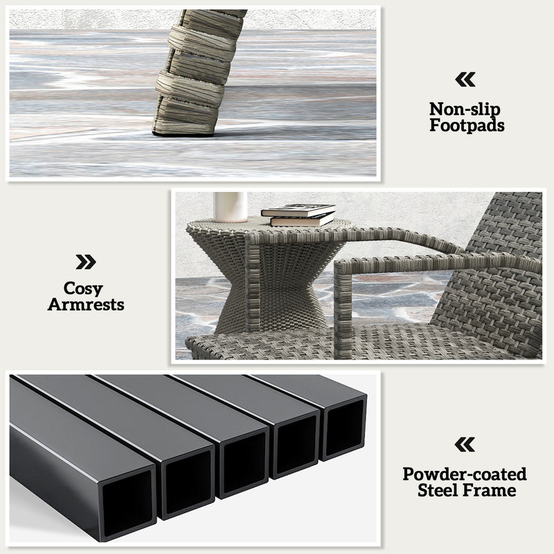 Mixed Grey Rattan Sun Lounger with Adjustable Backrest for Garden Comfort by Outsunny