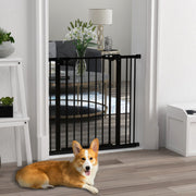 Adjustable Metal Dog Gate 74 to 87cm Wide for Doorways and Stairs Safety Barrier Black