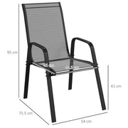 Set of Four Black Stackable Mesh Garden Chairs Lightweight and Durable by Outsunny