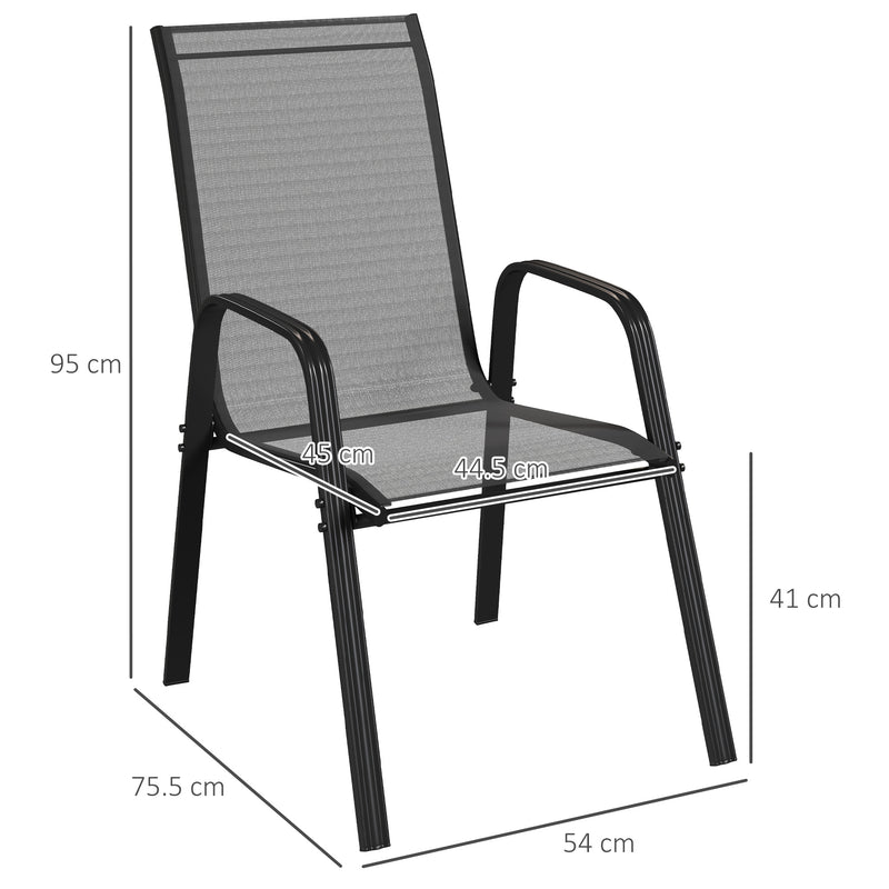 Set of Four Black Stackable Mesh Garden Chairs Lightweight and Durable by Outsunny