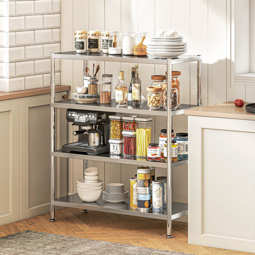 4 Tier Kitchen Storage Rack with Adjustable Shelves for Small Spaces, Silver Tone