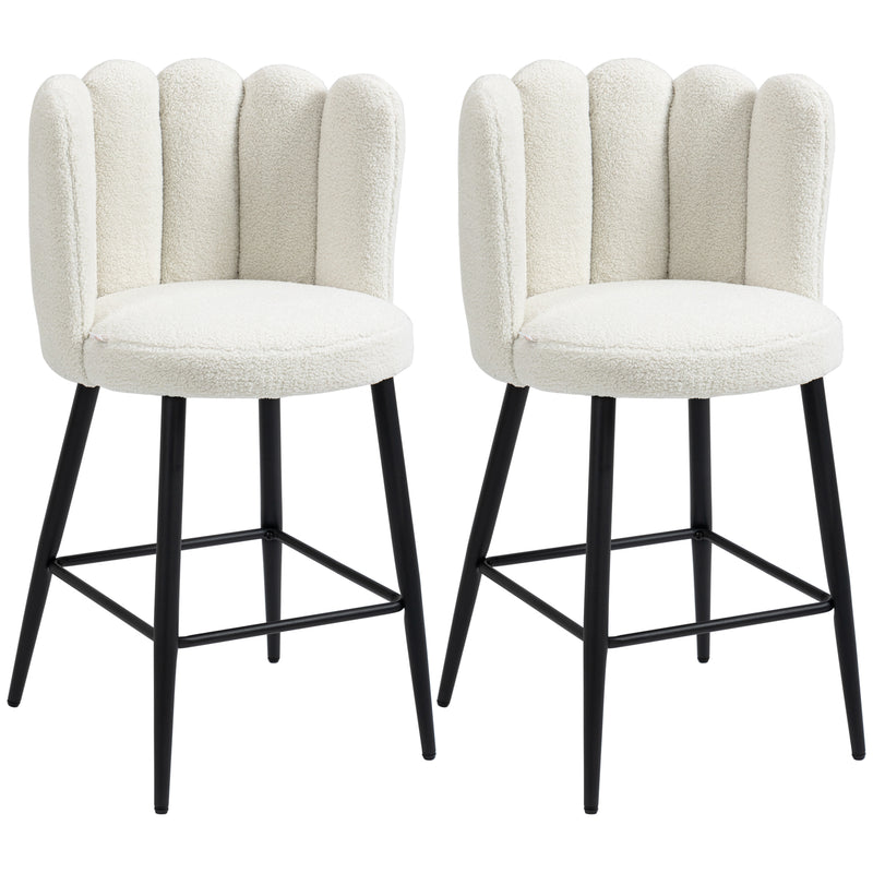 Set of 2 Modern Bar Stools with Backs and Footrests for Kitchen or Breakfast Bar Cream