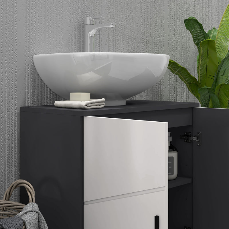 Pedestal Sink Bathroom Vanity Unit With Adjustable Shelf And U Shaped Cut Out, Light Grey