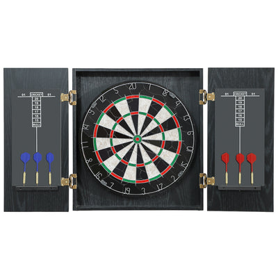 Bristle Dartboard Cabinet Set with 6 Steel Tip Darts Ideal for Home Games Room Brown AOSOM
