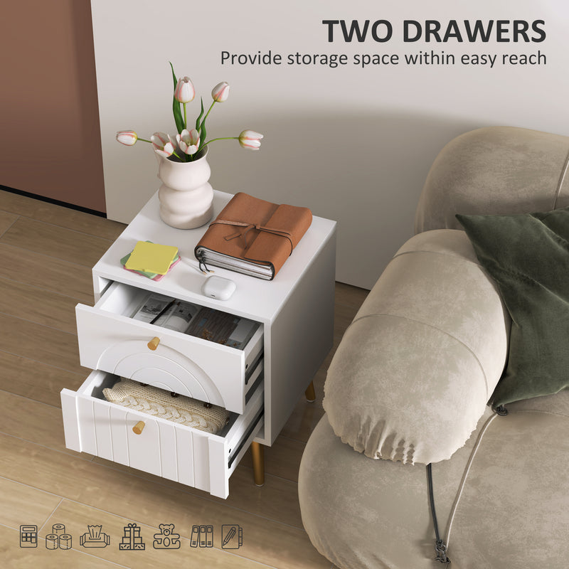 White 2 Drawer Bedside Table Set of 2 with Storage for Bedroom or Living Room by HOMCOM