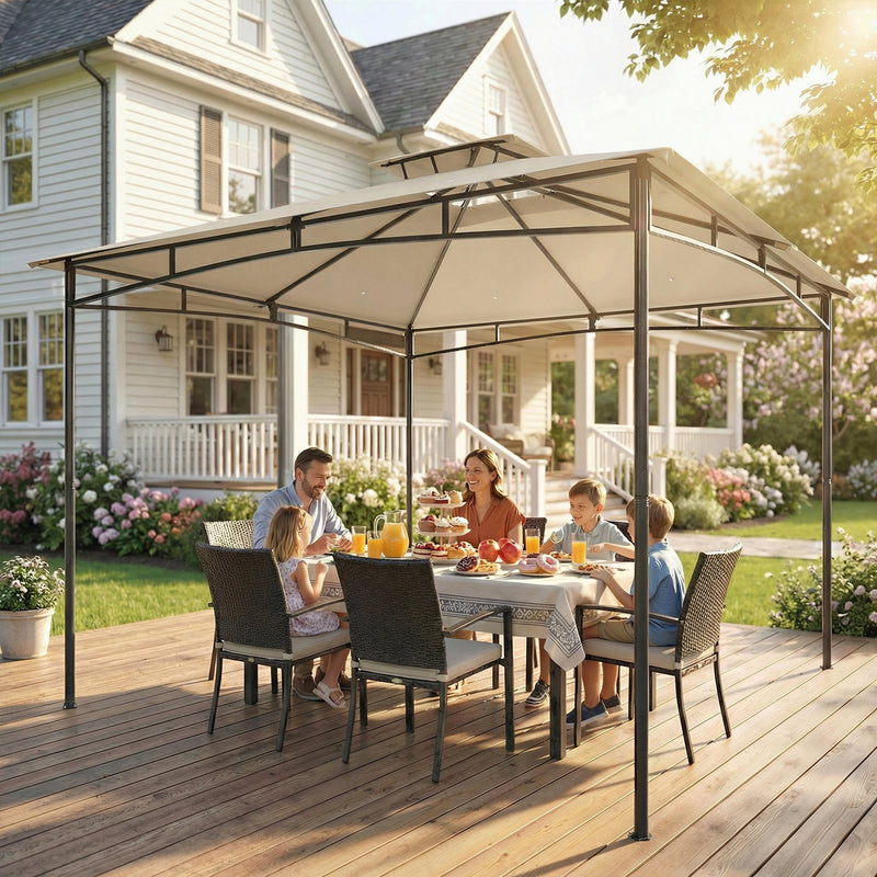 3x3m Metal Garden Gazebo for Year Round Shelter and Gatherings, Khaki