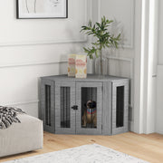 2 in 1 Wooden Dog Crate and Side Table with Soft Cushion for Indoor Use Grey