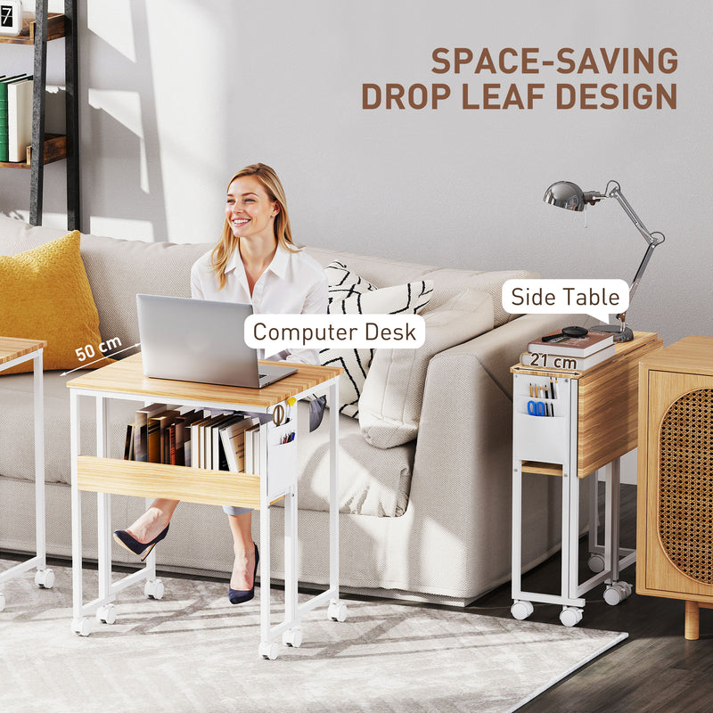 Natural Wood Drop Leaf Desk 63 cm Folding Writing Table Ideal for Small Home Offices