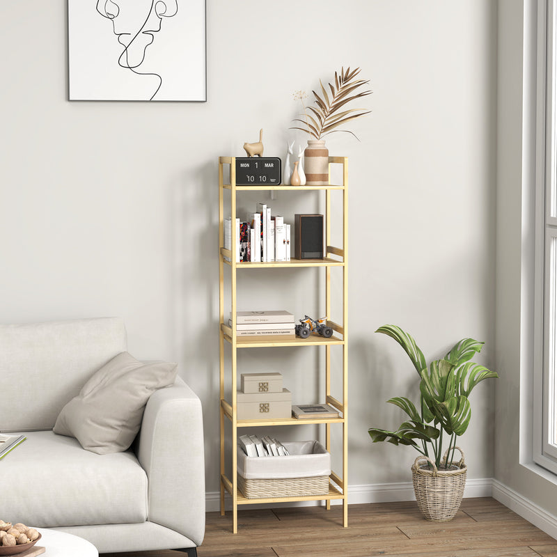 5 Tier Bamboo Bathroom Storage Shelf Freestanding Adjustable Rack Natural Wood
