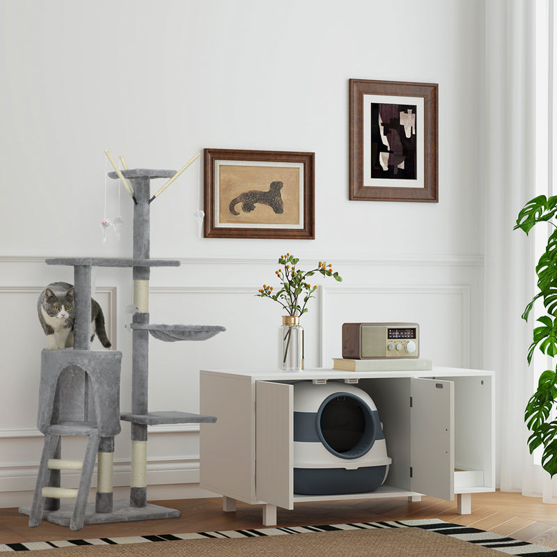 Foldable Covered Cat Litter Tray with Scoop and Odour Control for Easy Cleaning, White