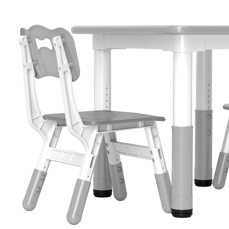 Height Adjustable Toddler Table and Chair Set 3 Piece Activity Set for Playroom, Grey