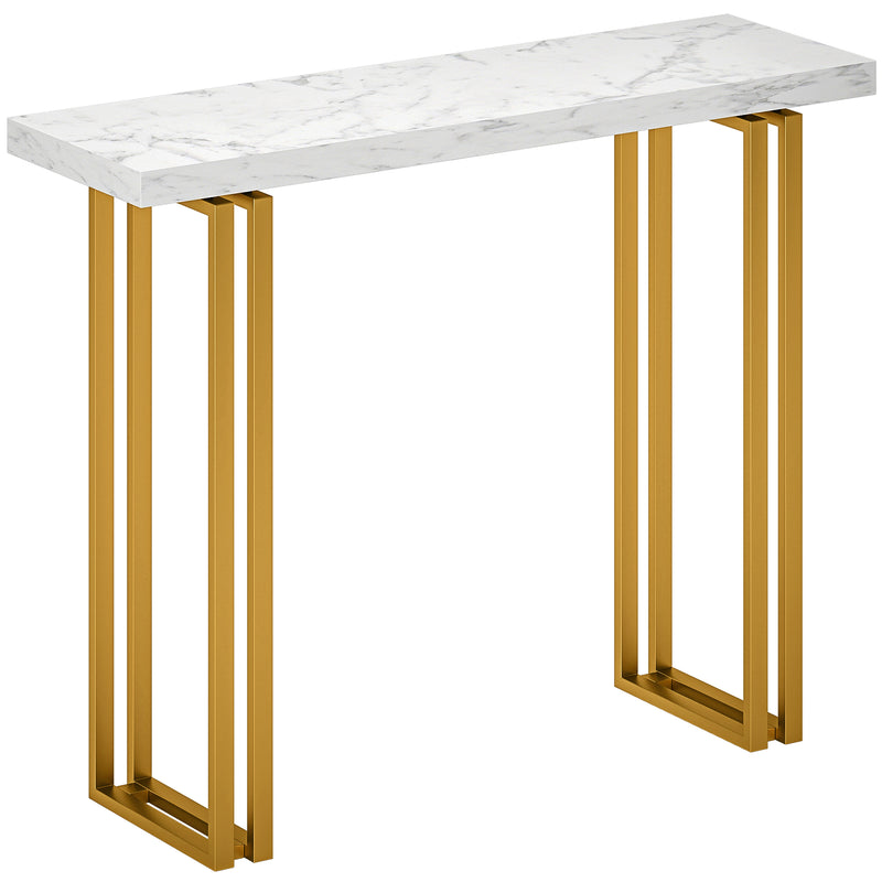 Narrow Console Table with Faux Marble Top and Anti Tip Design for Hallways White
