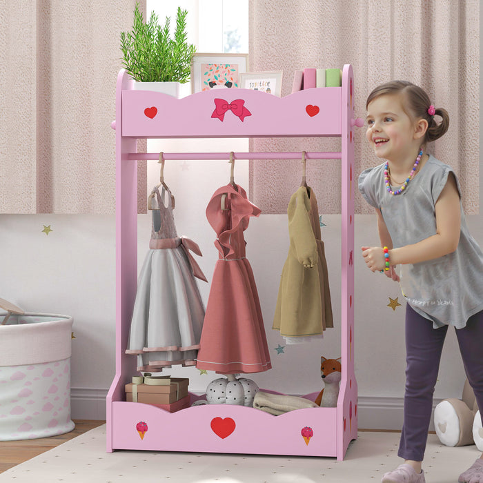 Kids Clothes Rail with 2 Storage Shelves for Ages 3-8 in Hot Pink by AIYAPLAY
