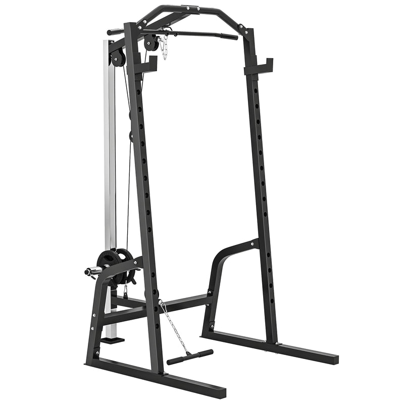 Home Gym Power Cage with 15 Level Squat Rack and Pulley System for Strength Training Black AOSOM
