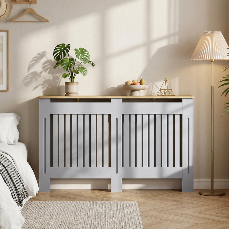 Radiator Cover with Extra Shelf and Slatted Front for Safe Heat Flow Grey Homcom