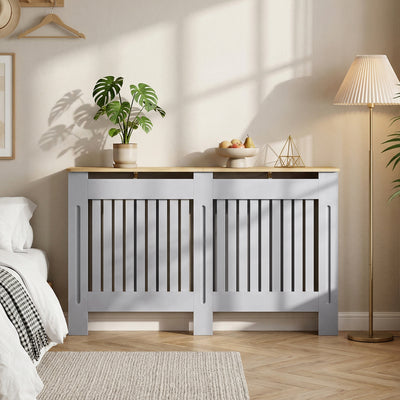 Radiator Cover with Extra Shelf and Slatted Front for Safe Heat Flow Grey Homcom