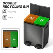 40L Double Compartment Indoor Recycling Bin with Deodorisers in Stainless Steel Glossy Black Finish