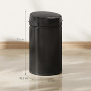 30L Touchless Kitchen Sensor Bin with Lid for Rubbish Waste Stainless Steel Black AOSOM