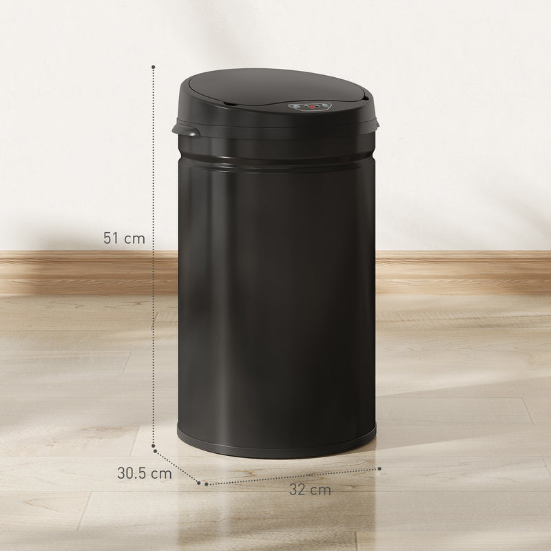 30L Touchless Kitchen Sensor Bin with Lid for Rubbish Waste Stainless Steel Black AOSOM
