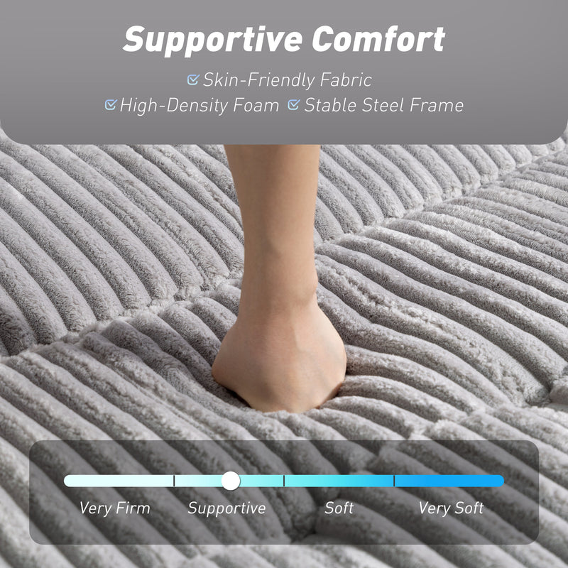 2 Seater Click Clack Sofa Bed With Pull Out Design For Guests Corduroy Upholstery Light Grey