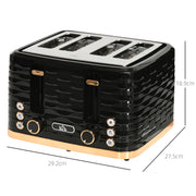 Black Four Slice Rippled Toaster with Adjustable Browning Control by HOMCOM