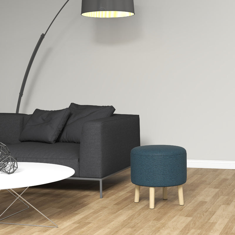 Round Storage Ottoman with Padded Seat and Hidden Compartment for Living Room Blue