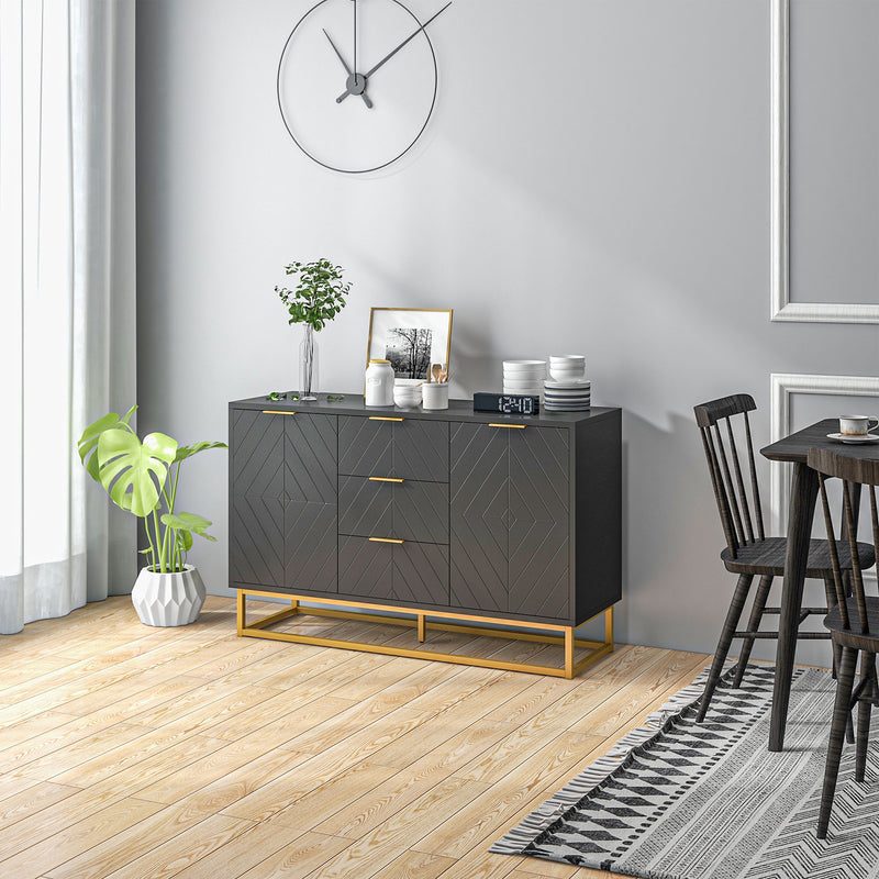 Sideboard with 3 Drawers and Adjustable Shelves for Storage in Living Room Black