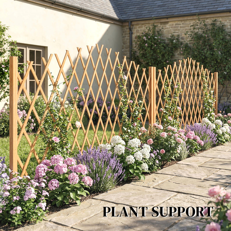 Freestanding Expandable Garden Privacy Screen Set of 2 Foldable Fir Wood Brown Outsunny