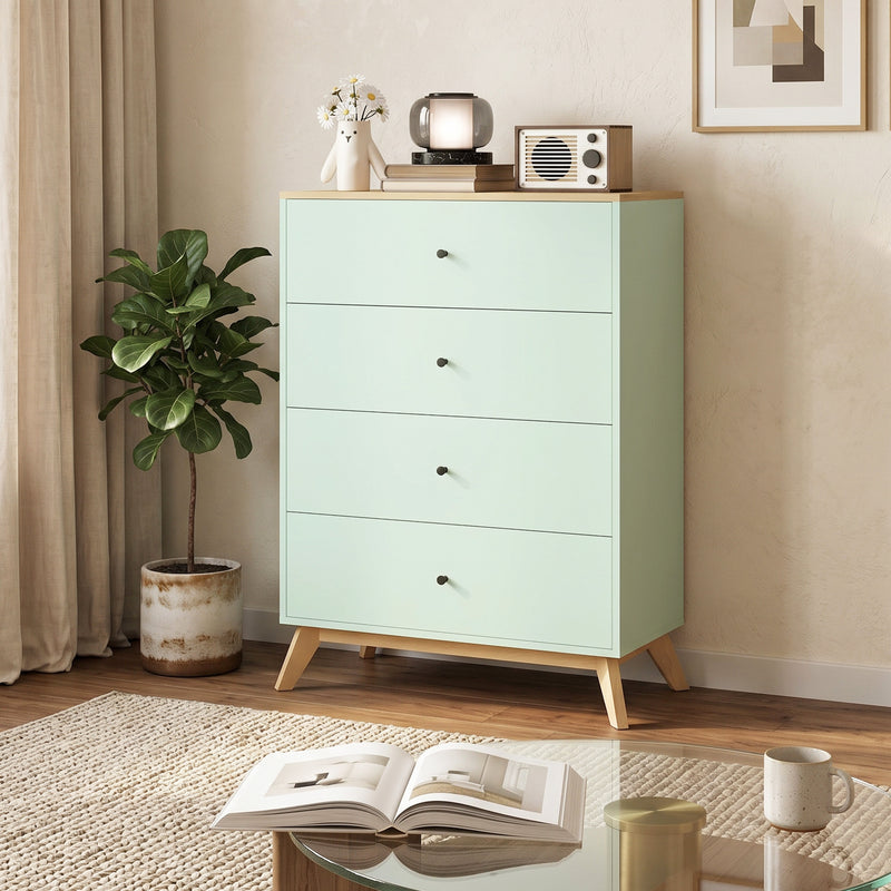 4 Drawer Bedroom Chest for Organised Clothes Storage with Easy Clean Surface Light Green Oak