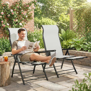 Folding Garden Recliner Chairs Set of 2 with Adjustable Back and Footrest Light Grey Outsunny