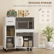 Kitchen Storage Trolley with Sliding Microwave Shelf and Lockable Wheels White Homcom