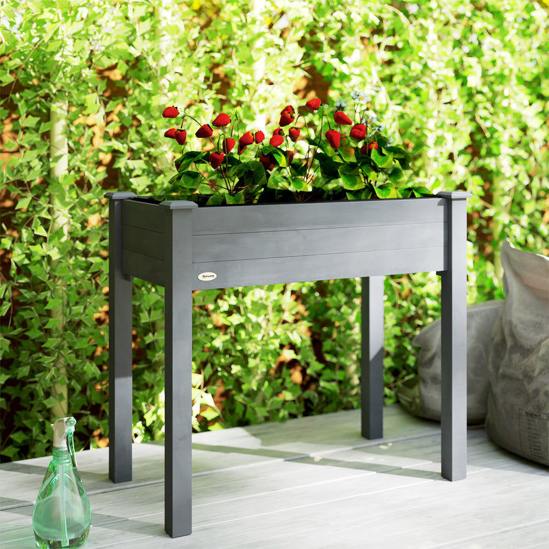 Wooden Raised Garden Planter Box With Bed Liner Ideal For Vegetables And Herbs Dark Grey AOSOM
