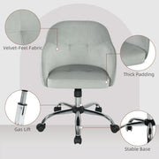 Velvet Swivel Office Chair With Padded Seat And Adjustable Height For Home Workspace Grey