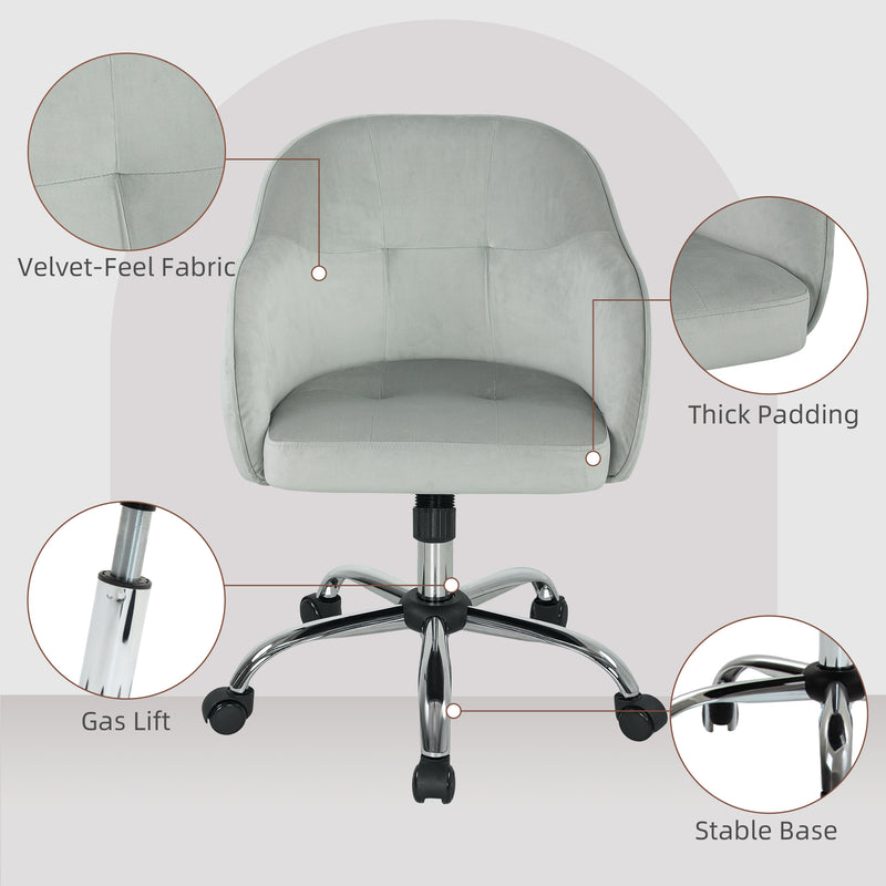 Velvet Swivel Office Chair With Padded Seat And Adjustable Height For Home Workspace Grey