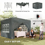 3x3m Pop Up Garden Gazebo with UPF50+ Sun Protection and Easy Setup for Outdoor Gatherings, Dark Grey Outsunny