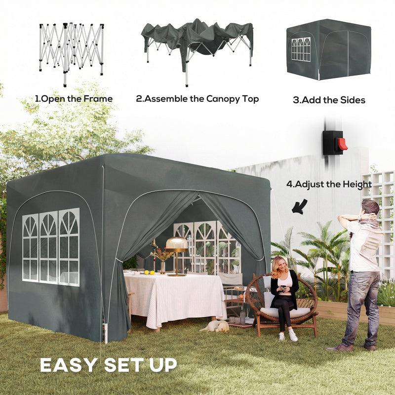 3x3m Pop Up Garden Gazebo with UPF50+ Sun Protection and Easy Setup for Outdoor Gatherings, Dark Grey Outsunny