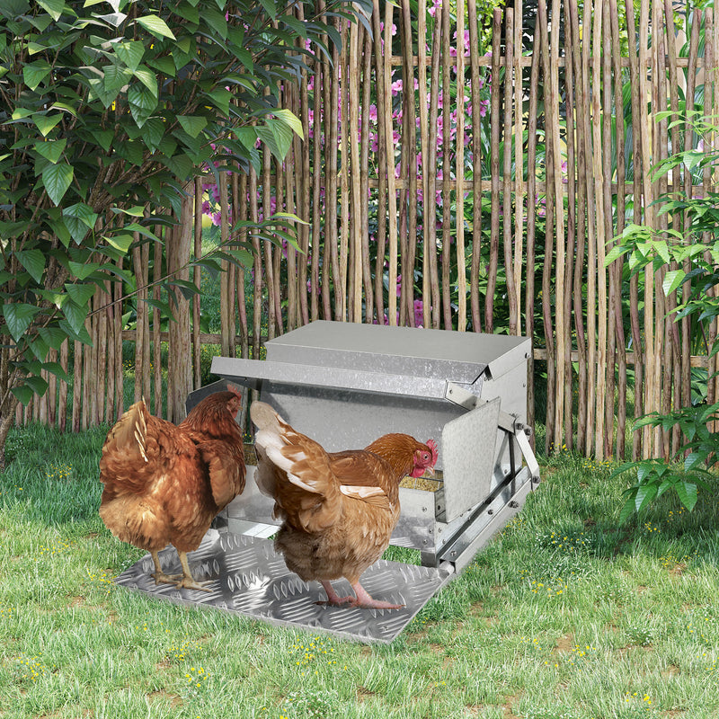 Automatic Poultry Feeder 11.5KG Rat Proof Treadle Design in Galvanised Aluminium, Silver