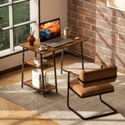 Rustic Brown Computer Desk with Storage and 2 Tier Shelves for Home Office