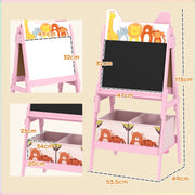 Pink 2 in 1 Kids Easel with Whiteboard Chalkboard and Storage for Ages 3-8 by AIYAPLAY
