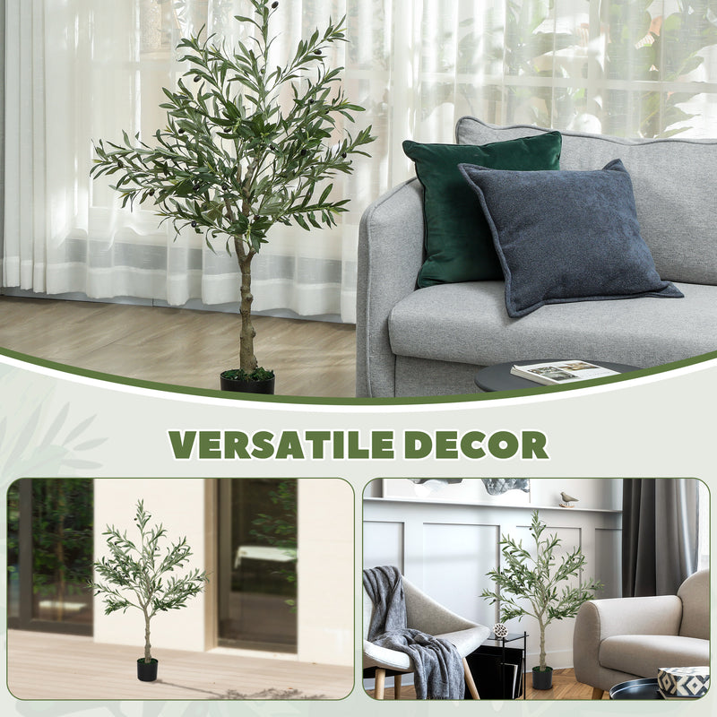 Artificial Olive Tree 4ft with 450 Leaves and 20 Fruits in Pot for Indoor Decor by Outsunny