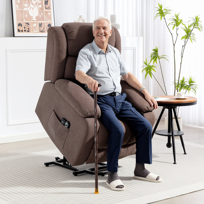Electric Recliner Chair with Eight Point Massage and Lift Function for Elderly, Dark Brown